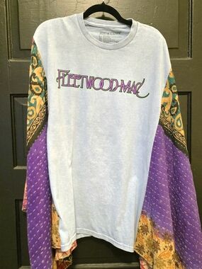 Handmade Fleetwood Mac Tee w/Kantha Fabric Sleeves